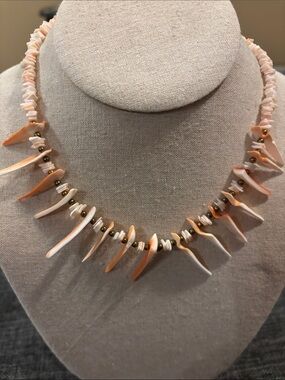 Handmade conch & Puka Coral /white Shell Spike Necklace - Women Jewelry